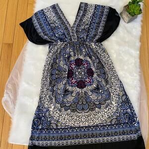 Blue and Black Patterned Women's Dress